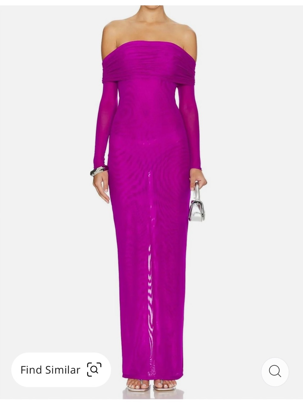 Bronx and Banco Monica Off the Shoulder Long Sleeve Gown in Fuchsia - Picture 2 of 4